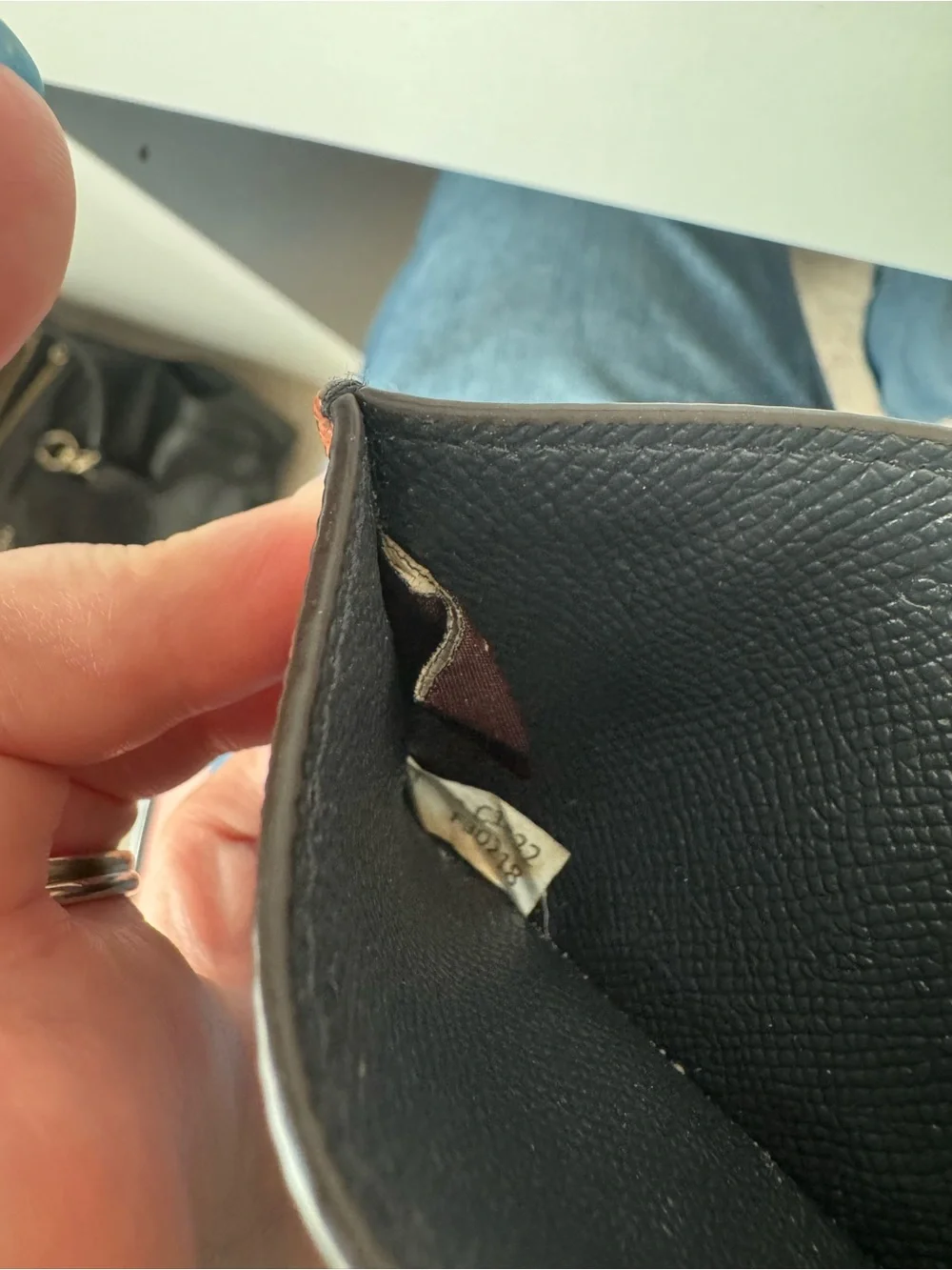 Coach Black, Tan and Coral Pebbled Leather Card Holder